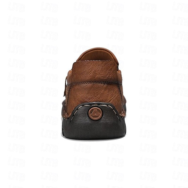 Slip-On Side Loafers Zipper with Brown Men's Faux Leather