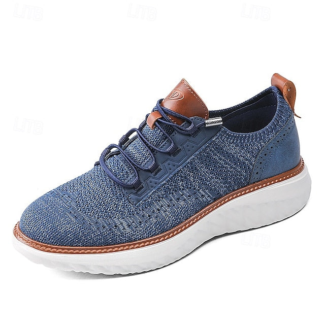 Lightweight Men's with Beige Knit Sneakers Shoes Lace-Up