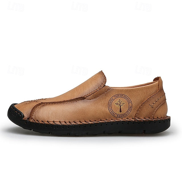Moccasins Leather Genuine – Men's Beige Faux Handmade