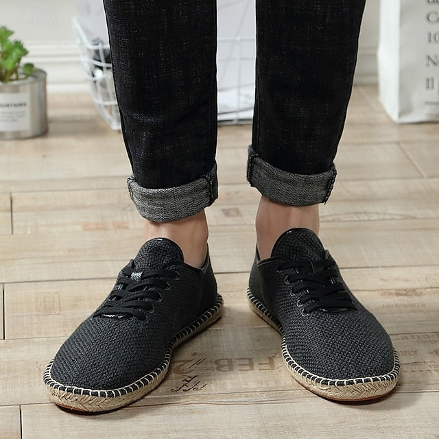 with Espadrille Jute Shoes Canvas Beige Lace-Up Men's Rope