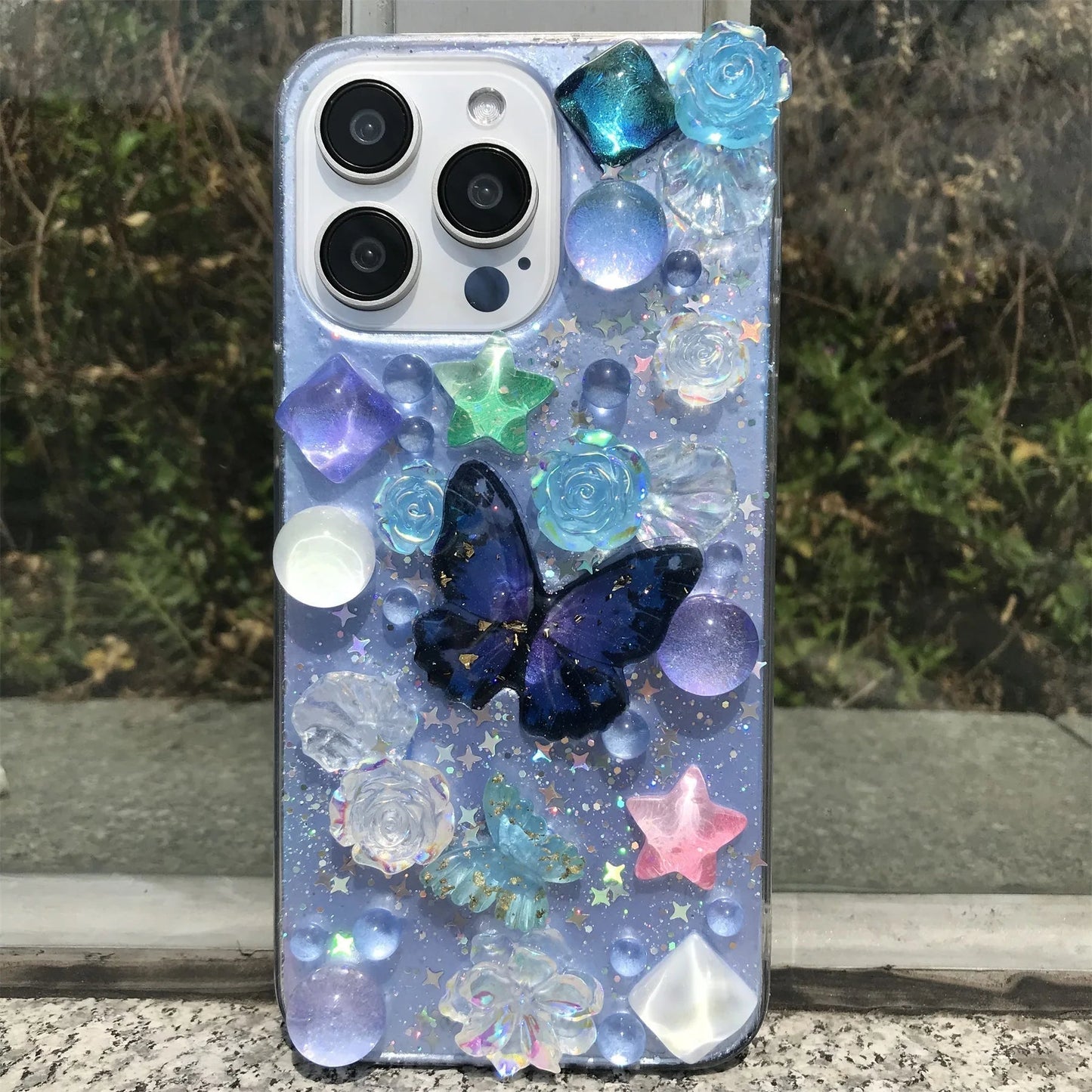 Kawaii shimmering butterfly & flowers iphone case