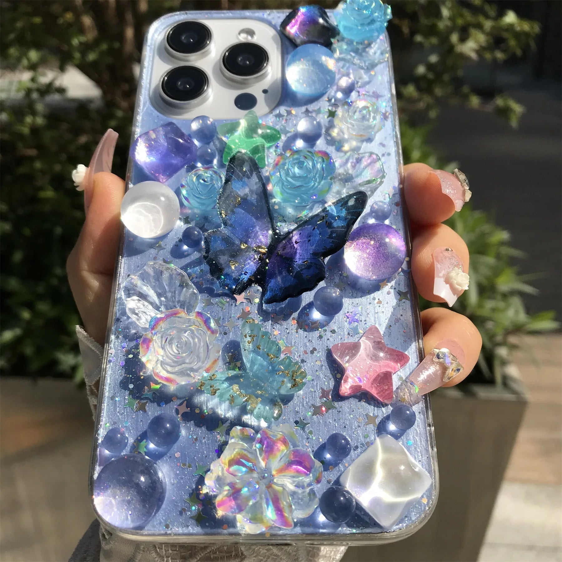 Kawaii shimmering butterfly & flowers iphone case