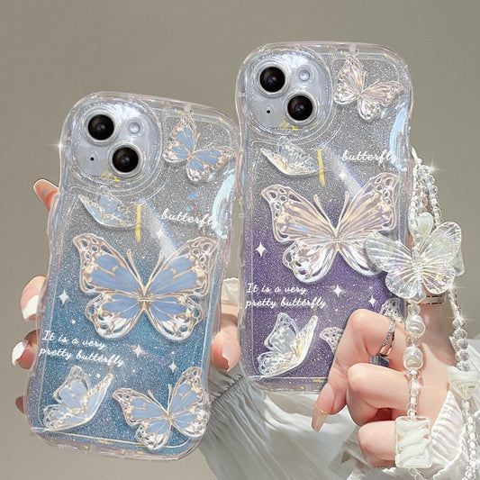 Shimmering butterfly iphone case & chain - 3d - butterfly - chain - chains - ethereal