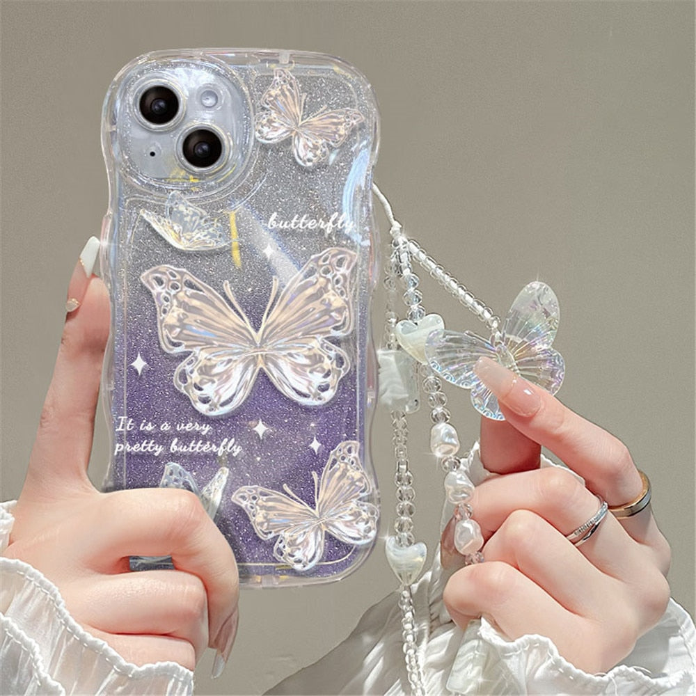 Shimmering butterfly iphone case & chain - 3d - butterfly - chain - chains - ethereal