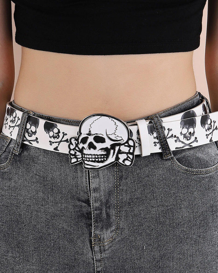 Y2K White Skull Belt