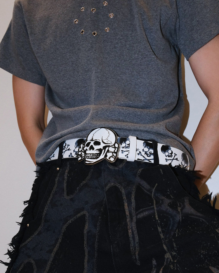 Y2K White Skull Belt