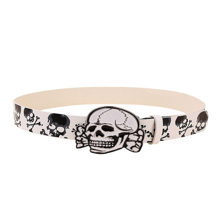 Y2K White Skull Belt