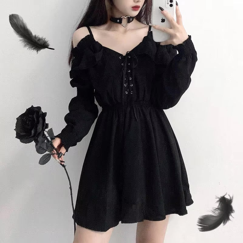 Slouchy goth dress - dress - goth - gothic - kawaii - lace