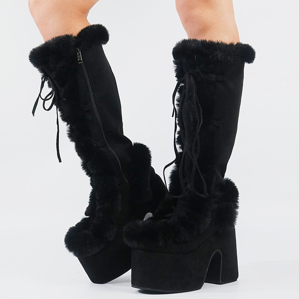 Snowbunny fur platform boots - boots - fluffy - footwear - fur - furry