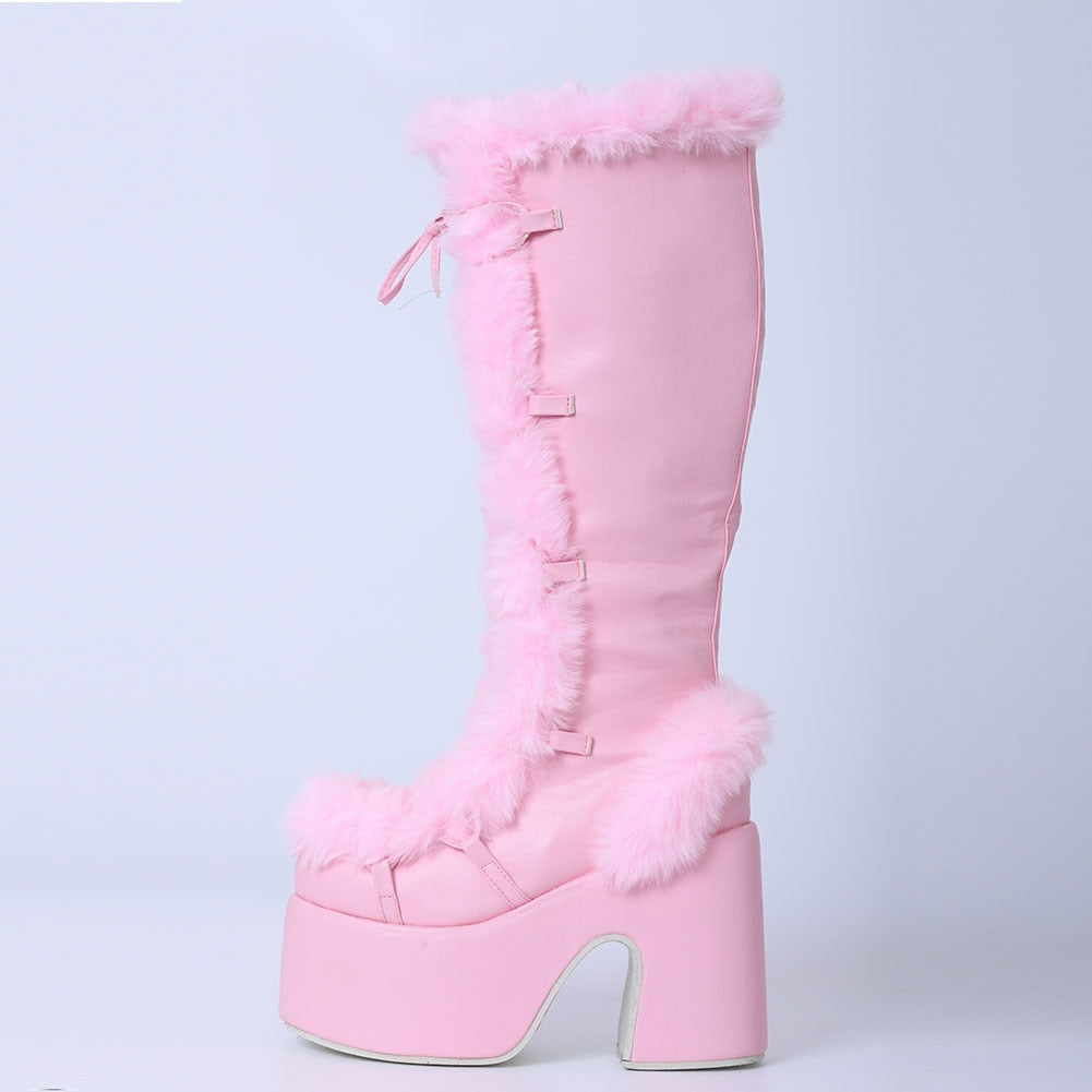 Snowbunny fur platform boots - boots - fluffy - footwear - fur - furry