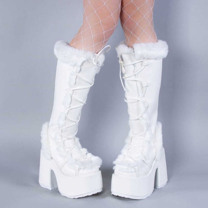 Snowbunny fur platform boots - boots - fluffy - footwear - fur - furry