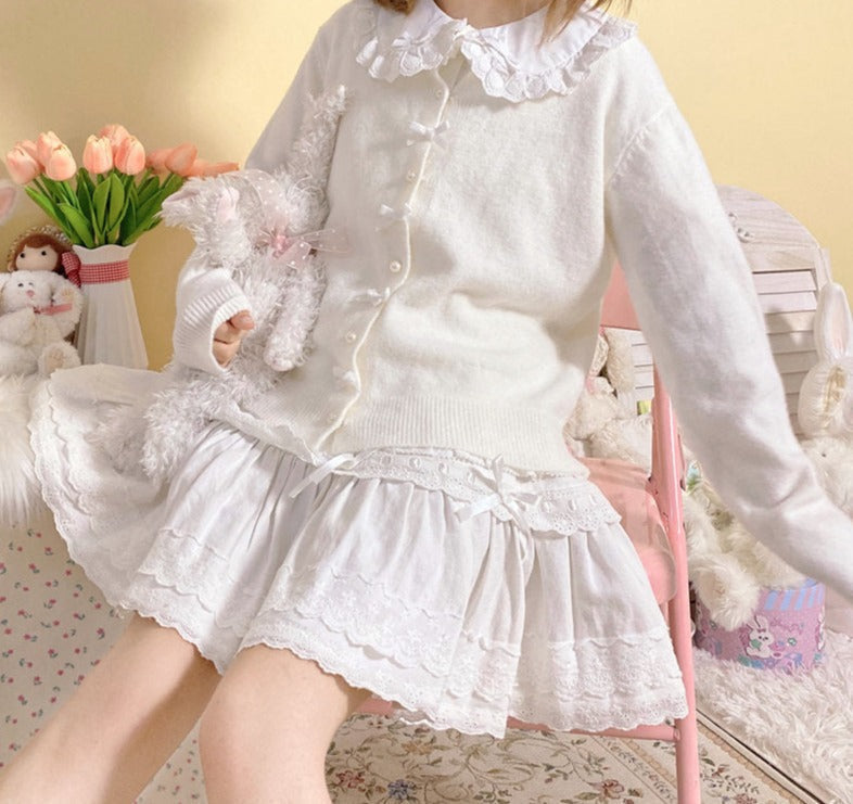 Kawaii soft & sweet cozy ruffled collar cardigan