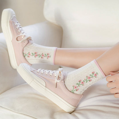 Spring pink floral socks - bows - floral - flower - flowers - heart