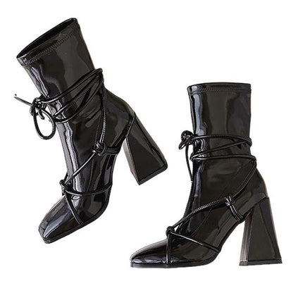 Trendy Square Heel Lace-Up Chic Ankle Boots