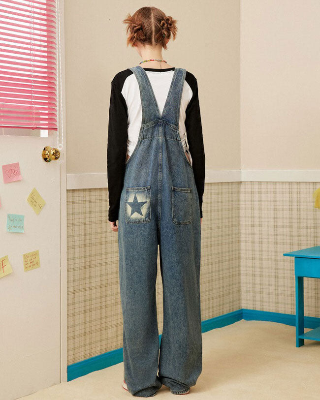 Y2K Star Denim Overalls