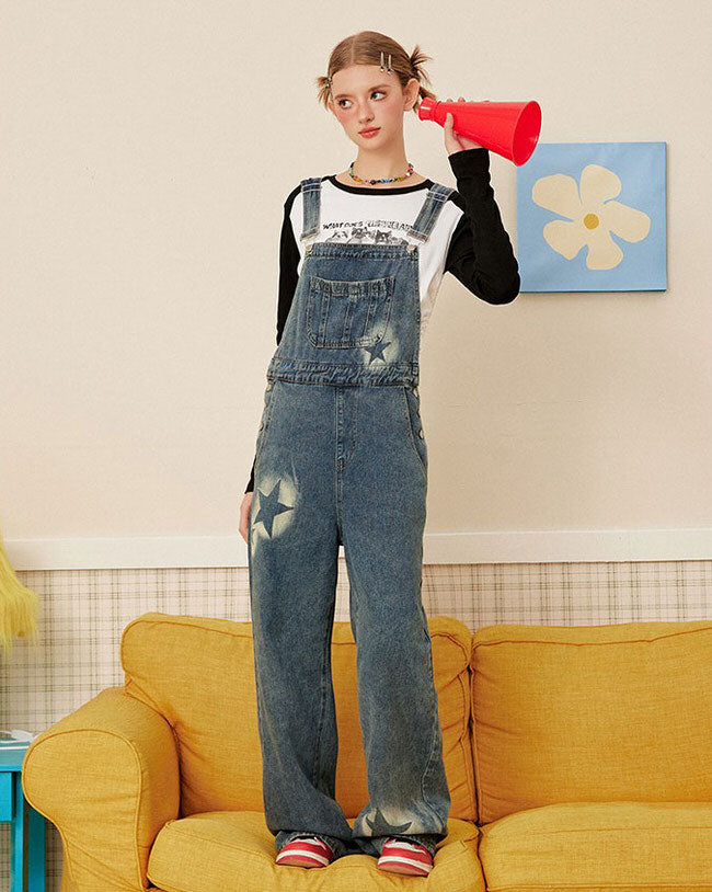 Y2K Star Denim Overalls