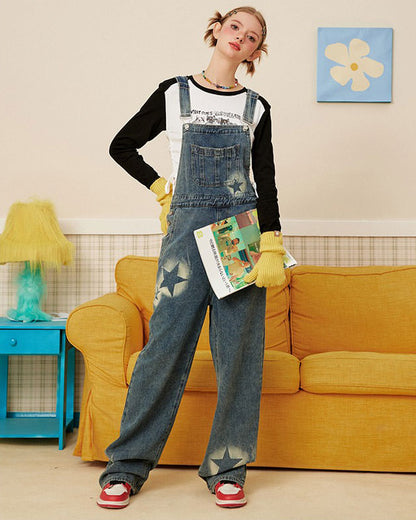 Y2K Star Denim Overalls