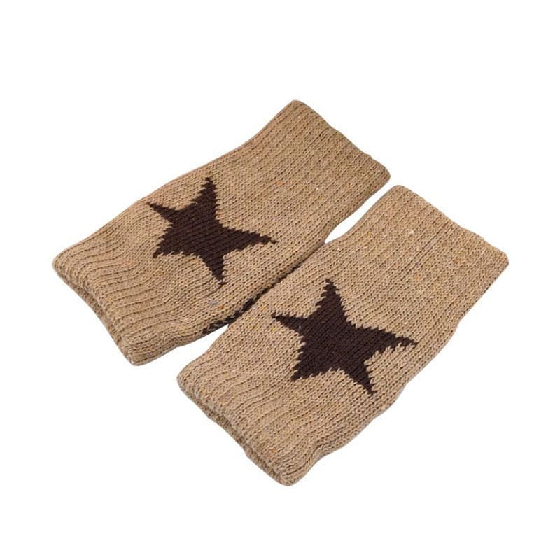 Star Knitted Fingerless Gloves - Brown - Other