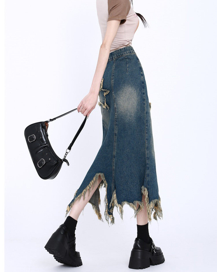 Y2K Star Long Denim Skirt