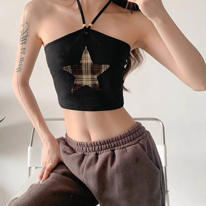 Y2K Star Patch Halter Crop Top