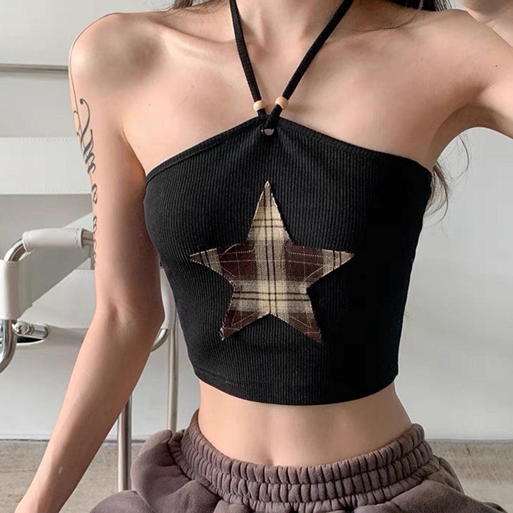 Y2K Star Patch Halter Crop Top