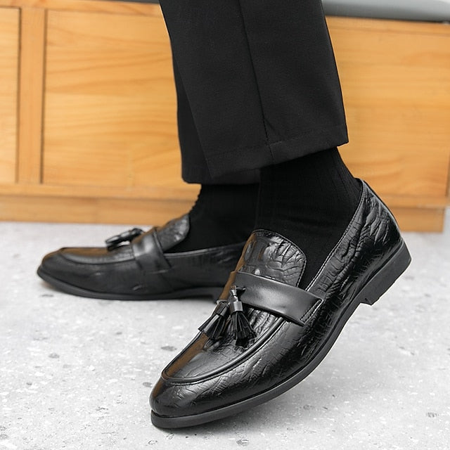 Men's Leather Loafers with Crocodile Embossed Faux Green