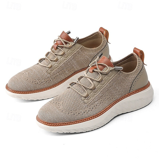 Lightweight Men's with Beige Knit Sneakers Shoes Lace-Up