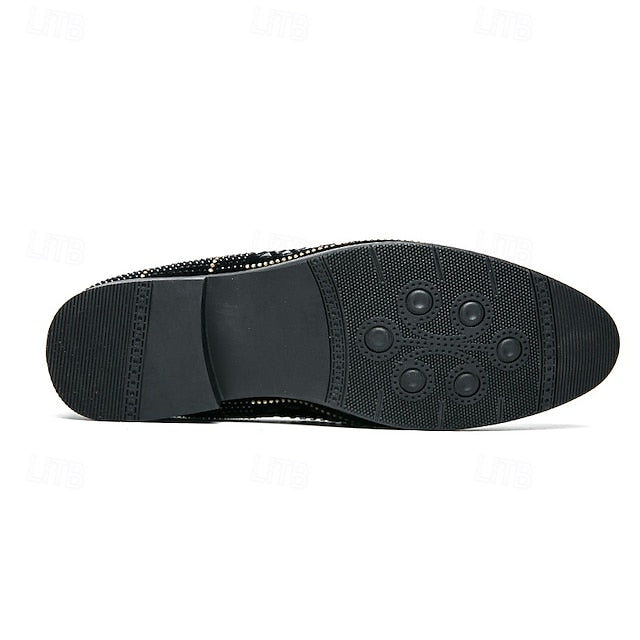 Men's with Loafers Shoes Prom Spiral Black - Studded Velvet