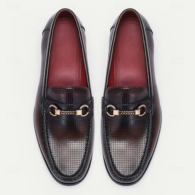 Premium Leather 100% – Black Textured Loafers Men's