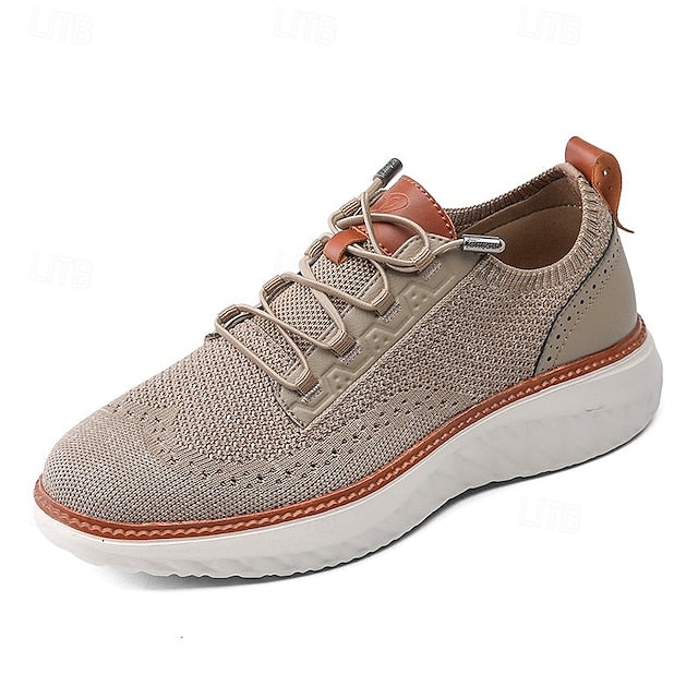 Lightweight Men's with Beige Knit Sneakers Shoes Lace-Up