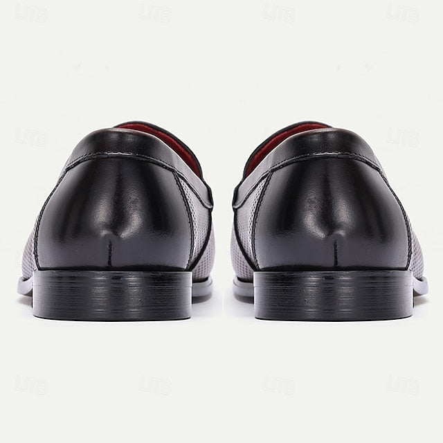 Premium Leather 100% – Black Textured Loafers Men's