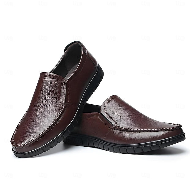 Men's Black Slip-On Premium Decorative Loafers with Cowhide