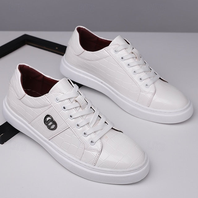 Crocodile Men's Pattern with Leather Sneakers Burgundy Faux