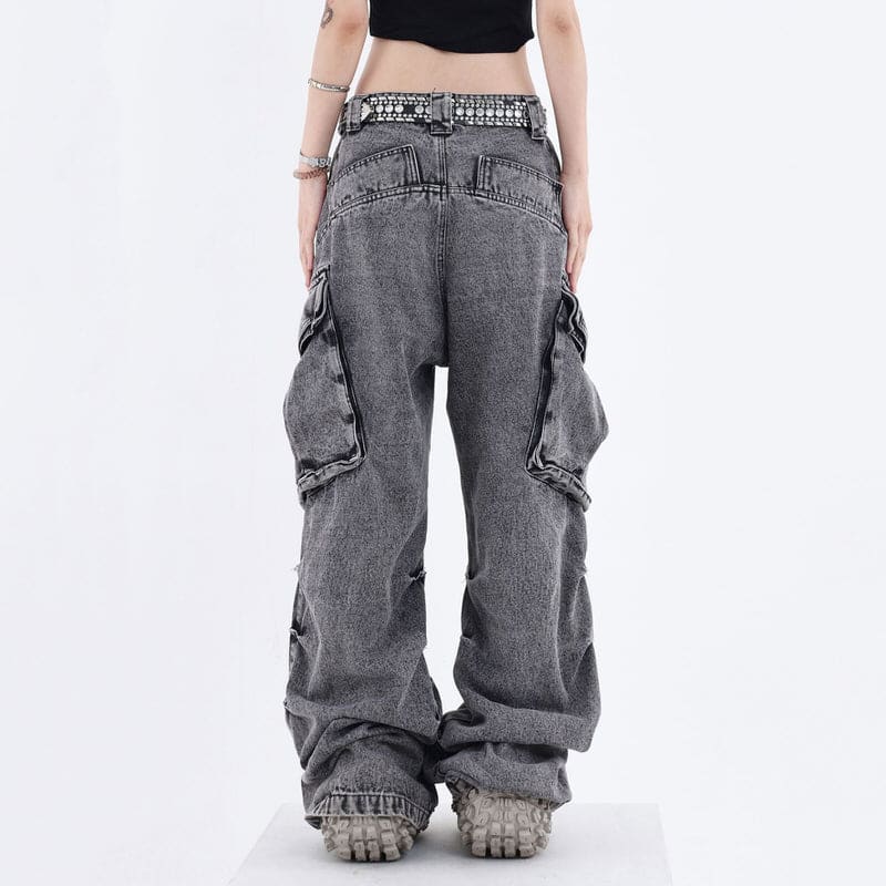 Wide Leg Cargo Jeans - Jeans