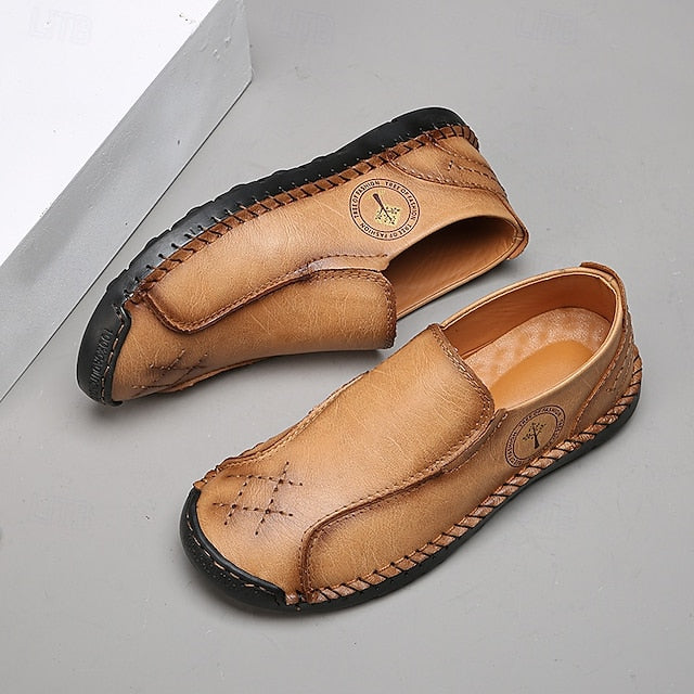 Moccasins Leather Genuine – Men's Beige Faux Handmade