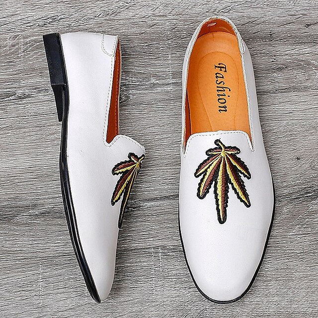 Faux Men's with - White Prom Loafers Shoes Leather Feather