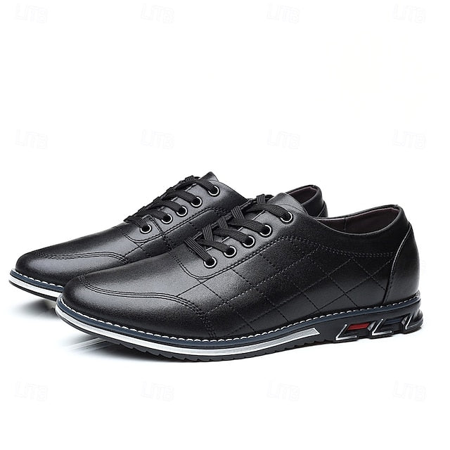 Men's Stylish Lace-Up Quilted Faux Blue Sneakers - Leather