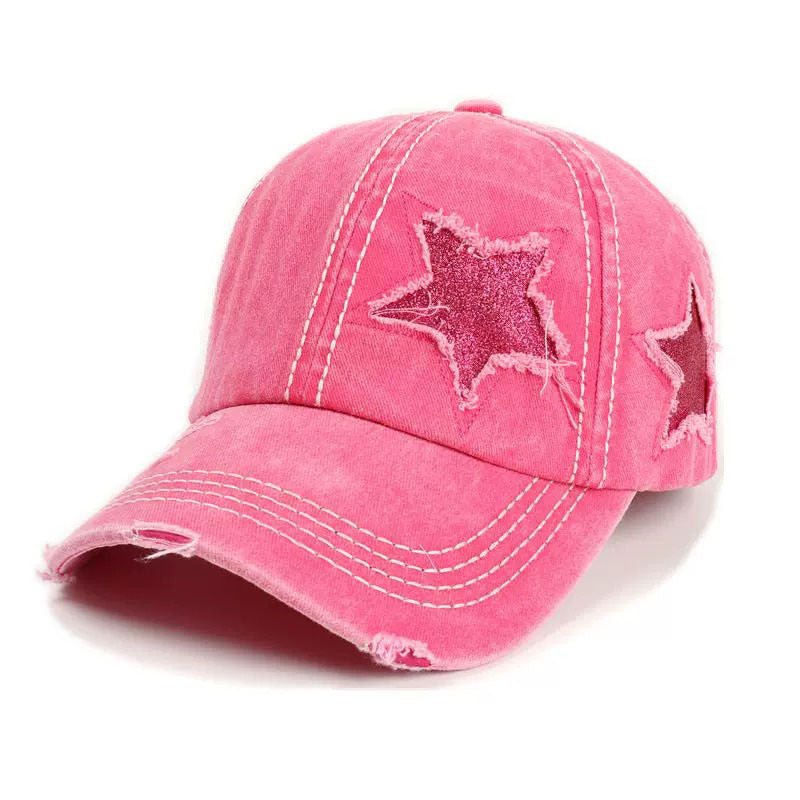 Y2K Glitter Star Denim Baseball Cap