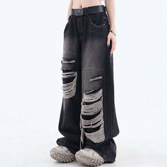 Y2K Ripped Wide Jeans - Jeans