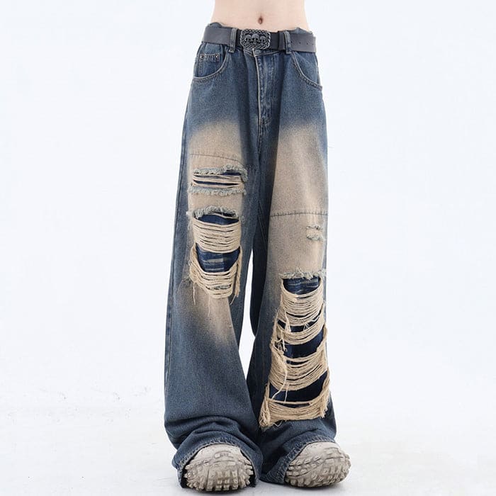 Y2K Ripped Wide Jeans - S / Blue - Jeans