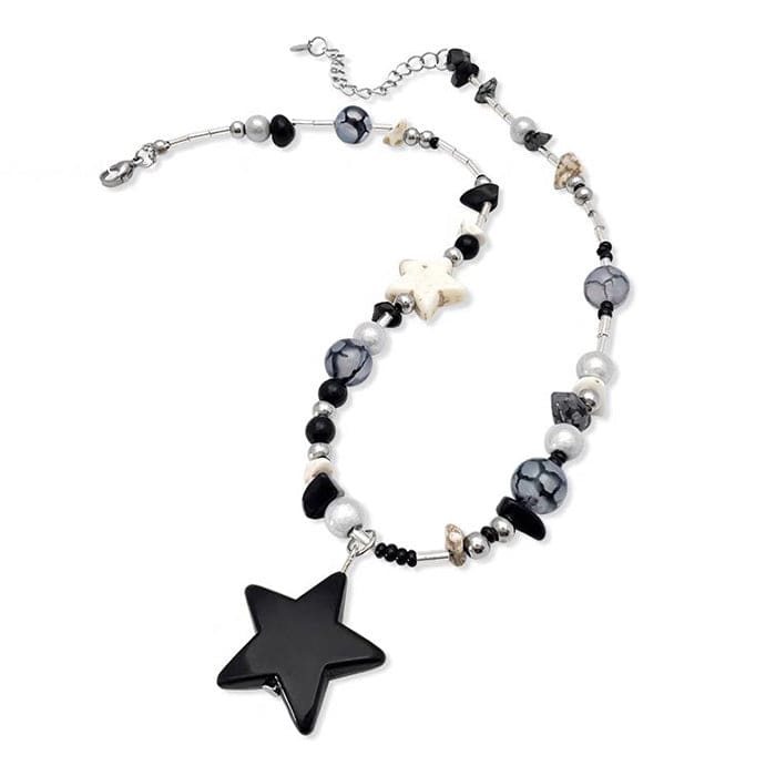 Y2K Star Beaded Necklace - Standart / Black - Necklace