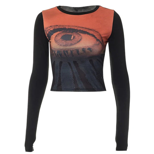 Y2K Eye Print Mesh Top