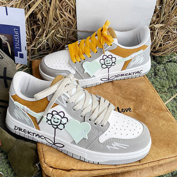 Yellow and Grey Flower Sneakers