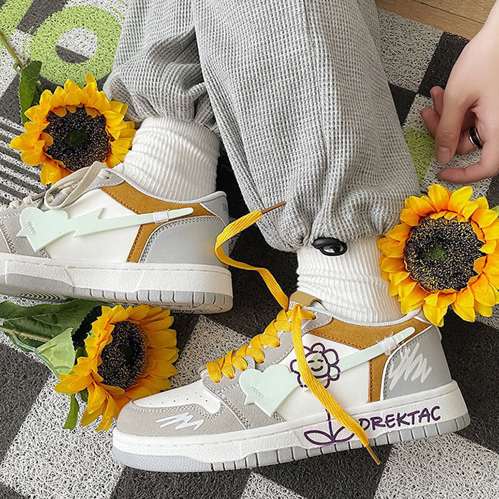 Yellow and Grey Flower Sneakers