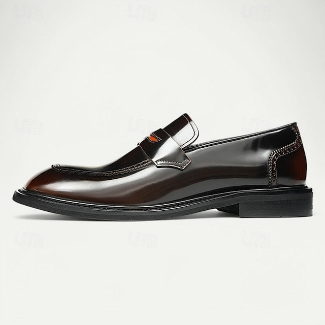 Men's Black Slip-On Premium Decorative Loafers with Cowhide