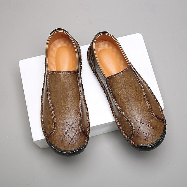 Moccasins Leather Genuine – Men's Beige Faux Handmade