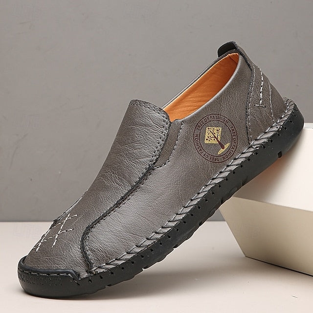 Moccasins Leather Genuine – Men's Beige Faux Handmade