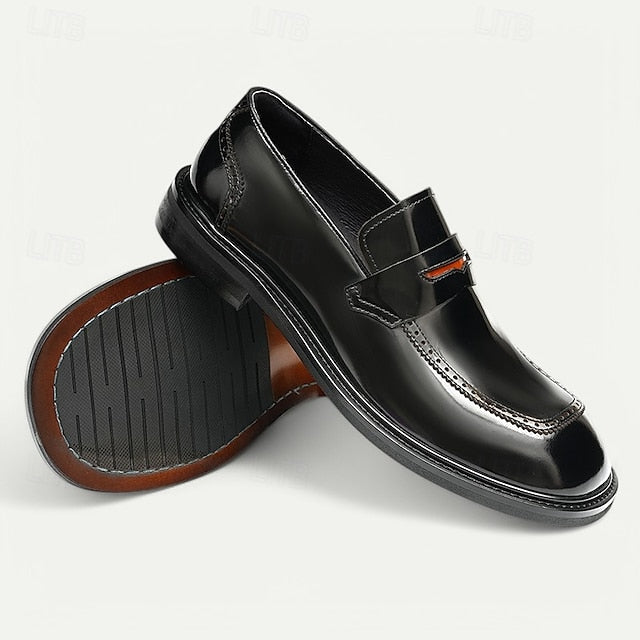 Men's Black Slip-On Premium Decorative Loafers with Cowhide
