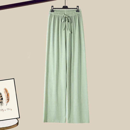 Zipper Draw String T-Shirt Casual Wide Leg Pants - Pants / M