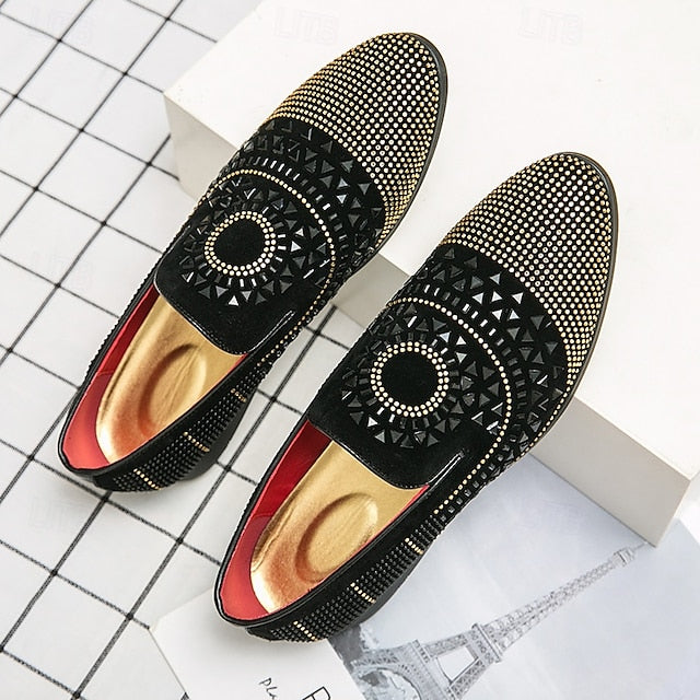 Men's with Loafers Shoes Prom Spiral Black - Studded Velvet
